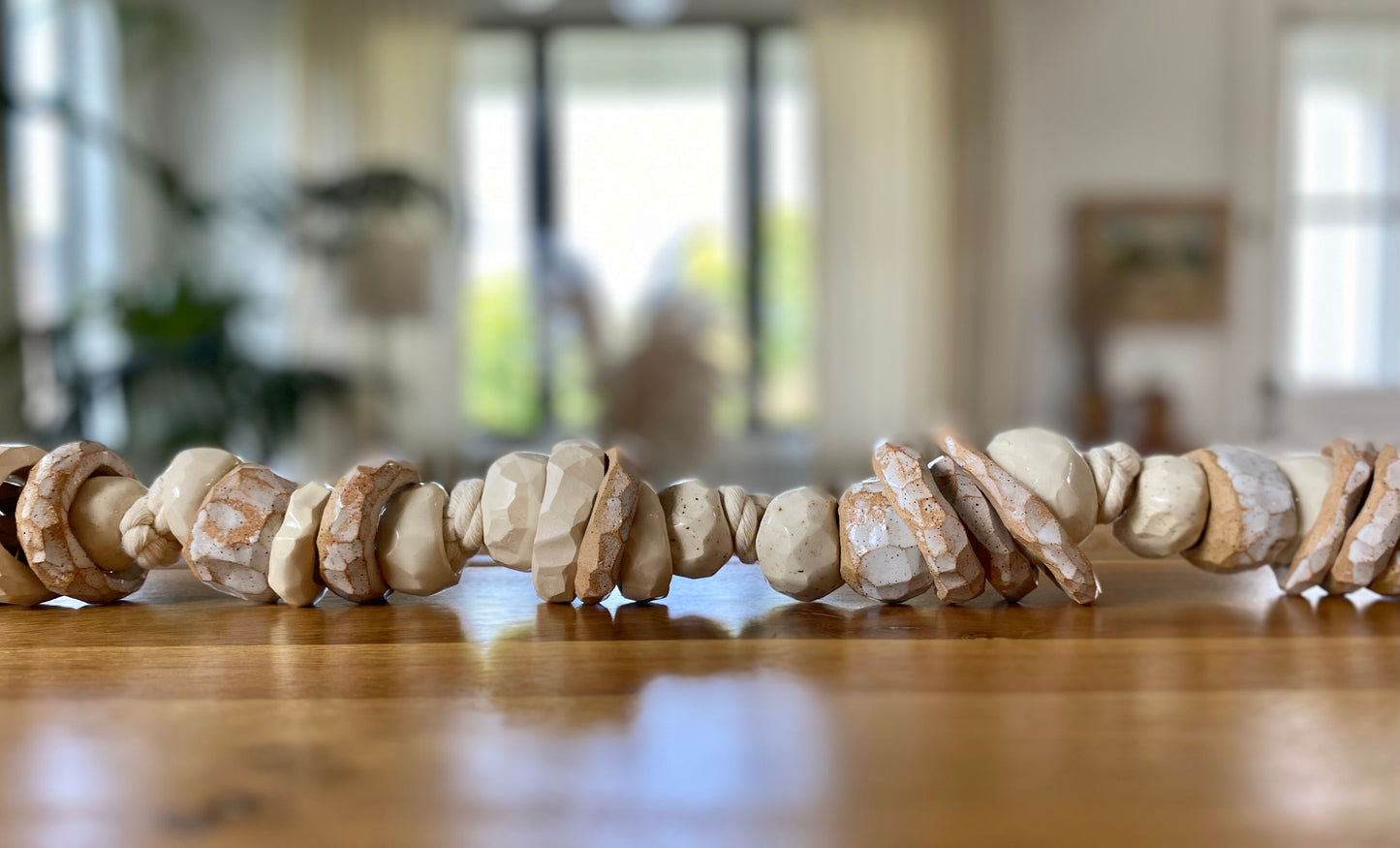 white strung ceramic beads